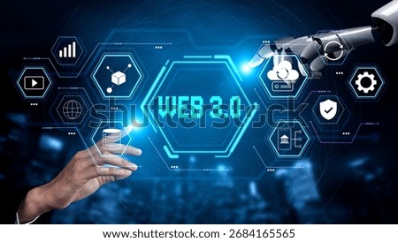 A futuristic AI user interface for Web 3.0 technology and applications. An AI overview of decentralized services like DeFi and security. Motif