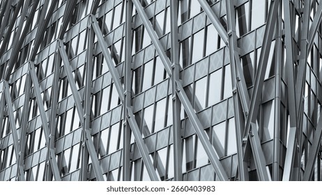 Futuristic architectural structure with sharp lines and graphic geometry