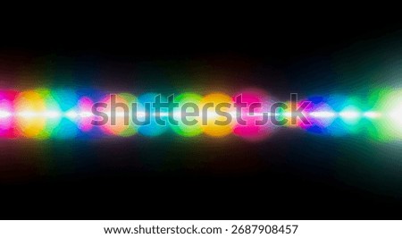 Futuristic background design featuring glowing spectrum of rainbow colored light particles in motion creating dynamic energy pulse on isolated black solid screen