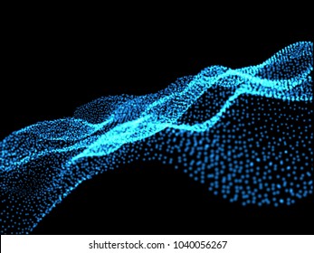 Futuristic background technology. 3D visualization. Blue dot on a dark background.