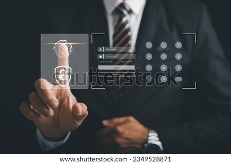 Futuristic biometric identification fingerprint scanner with pointing finger. Concept of surveillance and security scanning in cyber applications. Unlock future of technology and information privacy.