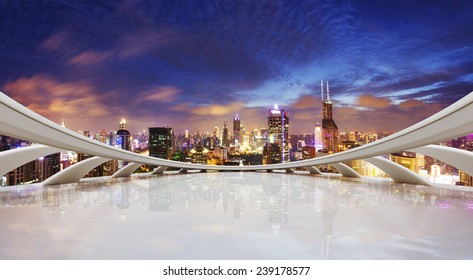 Futuristic Business Perspective And Cityscape At Night