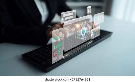 Futuristic Concept of Artificial Intelligence Integration in Business with Data Analytics and Digital Interaction Quark.