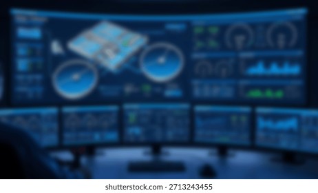 Futuristic Control Room with Data Visualization Tech Interface  Monitoring.