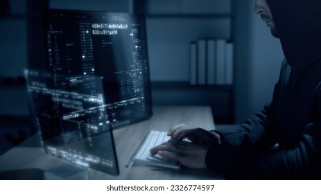 Futuristic cyber hacker operating under the guise of Anonymous, employs advanced algorithms to infiltrate cybersecurity systems and exploit vulnerabilities in password security. Concept : Cyber Hacker - Powered by Shutterstock