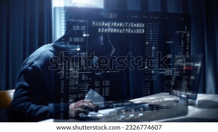 Futuristic cyber hacker operating under the guise of Anonymous, employs advanced algorithms to infiltrate cybersecurity systems and exploit vulnerabilities in password security. Concept : Cyber Hacker