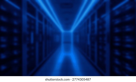 A futuristic data center featuring rows of server racks illuminated by blue neon lights, creating a high-tech and modern aesthetic. This image showcases the infrastructure of data storage and processing. - Powered by Shutterstock - Get 15% off with code: PIKWIZARD15