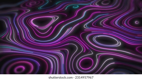 Futuristic data flow, abstract digital technology background from curve lines in pink purple and blue color. Concept on web network data and communication particle lines
