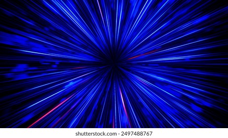 Futuristic data flow. Explosion effect. Sci-fi Motion wallpaper. Neon Glowing Rays in Motion. Hyper Speed Space Travel Concept.