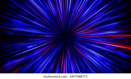 Futuristic data flow. Explosion effect. Sci-fi Motion wallpaper. Neon Glowing Rays in Motion. Hyper Speed Space Travel Concept.