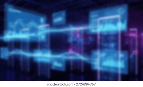 Futuristic Data Visualization Glowing Charts on Digital Screens.