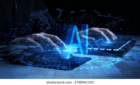Futuristic Digital AI Technology Interface with World Map and Typing Hands - Powered by Shutterstock - Get 15% off with code: PIKWIZARD15