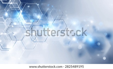 A futuristic digital background featuring interconnected hexagonal shapes and glowing blue lights, symbolizing data networks and advanced technology.