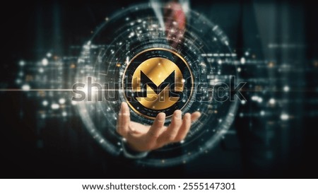 Futuristic digital background highlighting advanced cryptocurrency and encryption technology, featuring blockchain networks and secure cryptographic systems : Monero, XMR