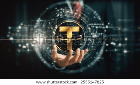 Futuristic digital background highlighting advanced cryptocurrency and encryption technology, featuring blockchain networks and secure cryptographic systems : Tether, Tether coin
