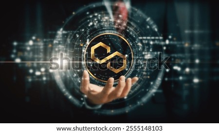 Futuristic digital background highlighting advanced cryptocurrency and encryption technology, featuring blockchain networks and secure cryptographic systems : Polygon, Matic