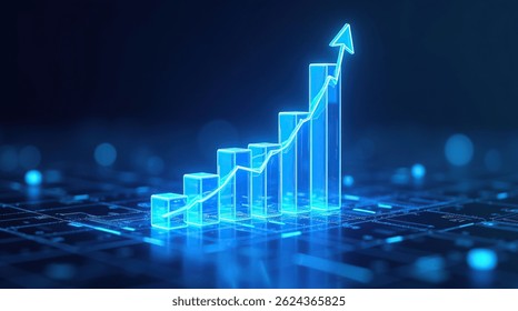 Futuristic Digital Growth Chart – 3D Bar Graph with Glowing Blue Data Visualization - Powered by Shutterstock - Get 15% off with code: PIKWIZARD15