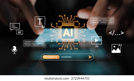 Futuristic Digital Interface with AI Integration Featuring Touchscreen Interaction and Data Processing Elements for Innovation and Technology Concepts Gluon.