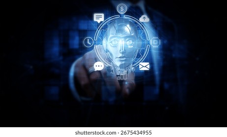 Futuristic Digital Interface with AI Technology and Communication Elements Display