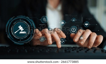 Futuristic digital law interface displaying justice scale, highlighting digital law, AI compliance, digital law systems, and digital law regulations for secure governance. Muxer