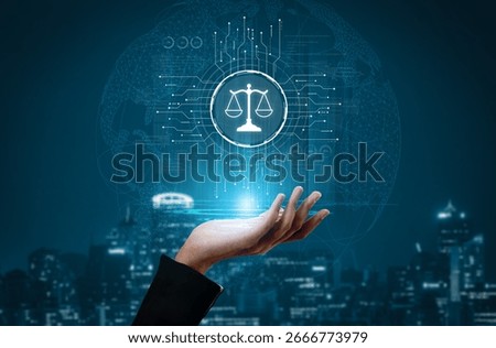 Futuristic digital law interface displaying justice scale, highlighting digital law, AI compliance, digital law systems, and digital law regulations for secure governance. Spline
