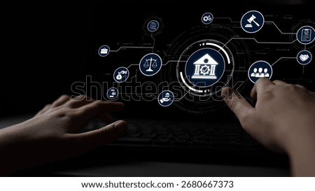 Futuristic digital law interface displaying justice scale, highlighting digital law, AI compliance, digital law systems, and digital law regulations for secure governance. Spline