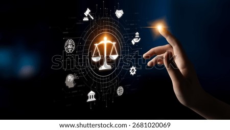 Futuristic digital law interface displaying justice scale, highlighting digital law, AI compliance, digital law systems, and digital law regulations for secure governance. Spline
