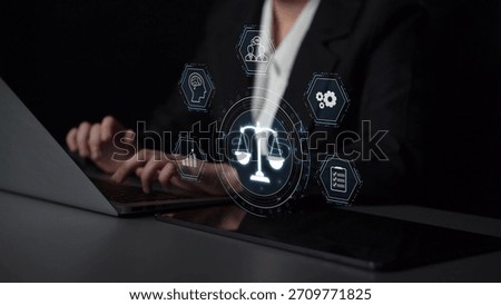 Futuristic digital law interface displaying justice scale, highlighting digital law, AI compliance, digital law systems, and digital law regulations for secure governance. Muxer