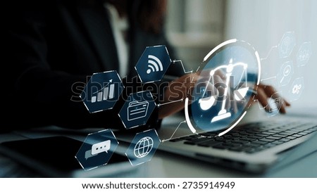 Futuristic digital law interface displaying justice scale, highlighting digital law, AI compliance, digital law systems, and digital law regulations for secure governance. Muxer