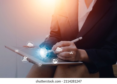 futuristic digital processing of biometric identification fingerprint scanner for access personal financial data. surveillance and security scanning of digital programs cyber futuristic applications