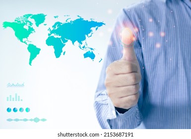futuristic digital processing of biometric identification fingerprint scanner. concept of surveillance and security scanning of digital programs cyber futuristic applications