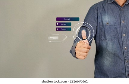 futuristic digital processing of biometric identification fingerprint scanner. concept of surveillance and security scanning of digital programs cyber futuristic applications