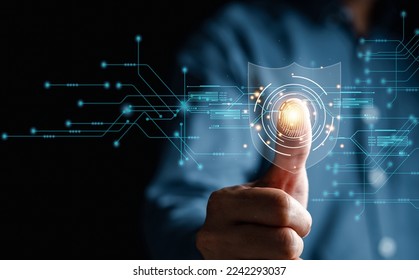 Futuristic digital processing of biometric identification fingerprint scanner. concept of surveillance and security scanning of digital programs cyber futuristic applications. - Powered by Shutterstock - Get 15% off with code: PIKWIZARD15