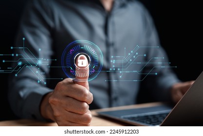 Futuristic digital processing of biometric identification fingerprint scanner. concept of surveillance and security scanning of digital programs cyber futuristic applications	
