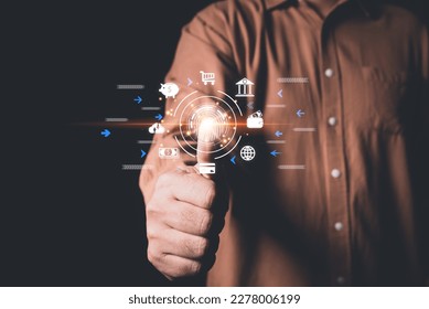 futuristic digital processing of biometric identification fingerprint scanner for access personal financial data. surveillance and security scanning of digital programs cyber futuristic applications