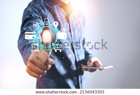 Futuristic Digital Processing of Biometric Identification Fingerprint Scanner for Online Trading Personal Financial Data Access Digital Program Security Scan Futuristic Cyber ​​Applications Metaverse