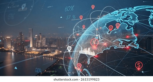 futuristic digital visualization of global import tariffs and trade data
