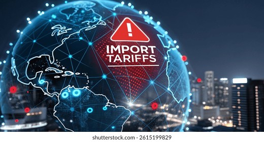 futuristic digital visualization of global import tariffs and trade data