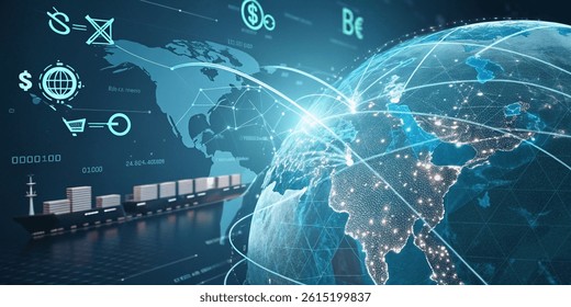 futuristic digital visualization of global import tariffs and trade data