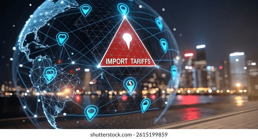 futuristic digital visualization of global import tariffs and trade data