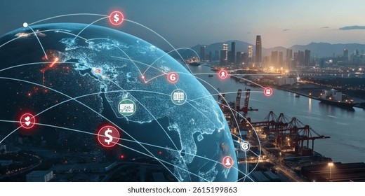 futuristic digital visualization of global import tariffs and trade data