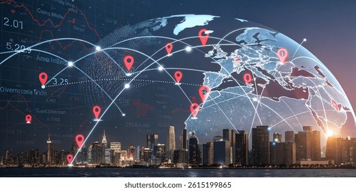 futuristic digital visualization of global import tariffs and trade data