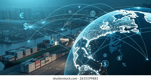 futuristic digital visualization of global import tariffs and trade data