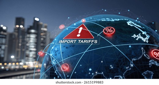 futuristic digital visualization of global import tariffs and trade data