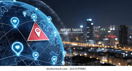 futuristic digital visualization of global import tariffs and trade data