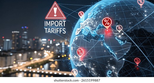 futuristic digital visualization of global import tariffs and trade data