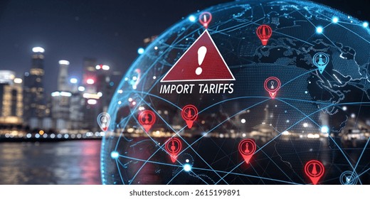 futuristic digital visualization of global import tariffs and trade data