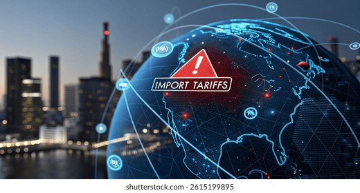 futuristic digital visualization of global import tariffs and trade data