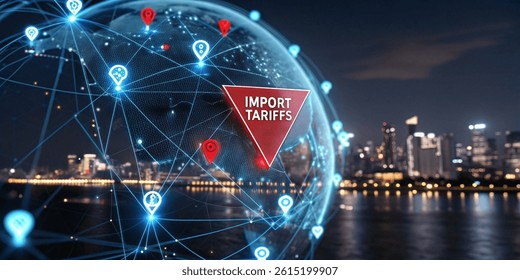 futuristic digital visualization of global import tariffs and trade data