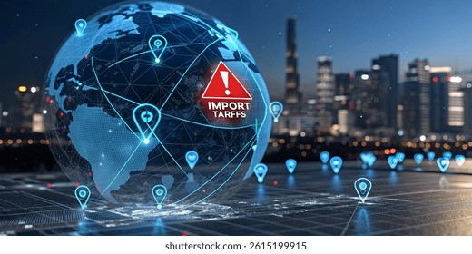futuristic digital visualization of global import tariffs and trade data